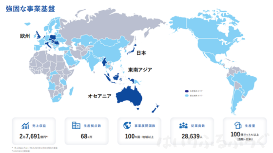 アサヒグループホールディングス株のメリット：幅広い海外事業